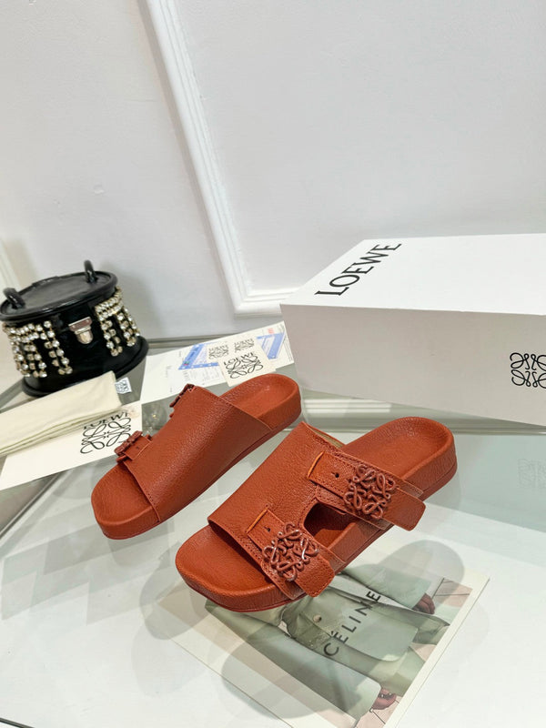 Loewe Ease Leather Slide Brown Sheepskin