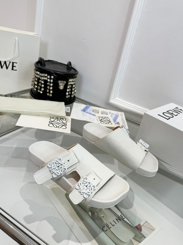 Loewe Ease Leather Slide White Sheepskin
