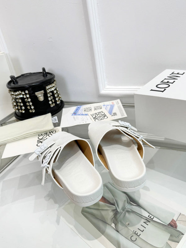 Loewe Ease Leather Slide White Sheepskin