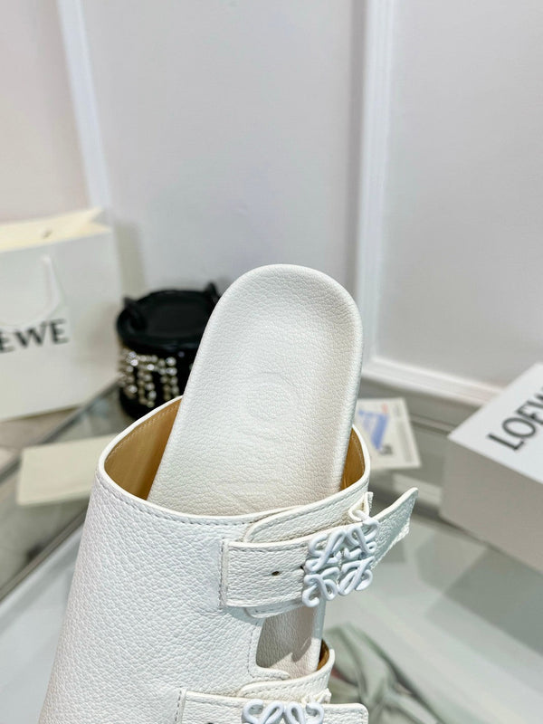 Loewe Ease Leather Slide White Sheepskin