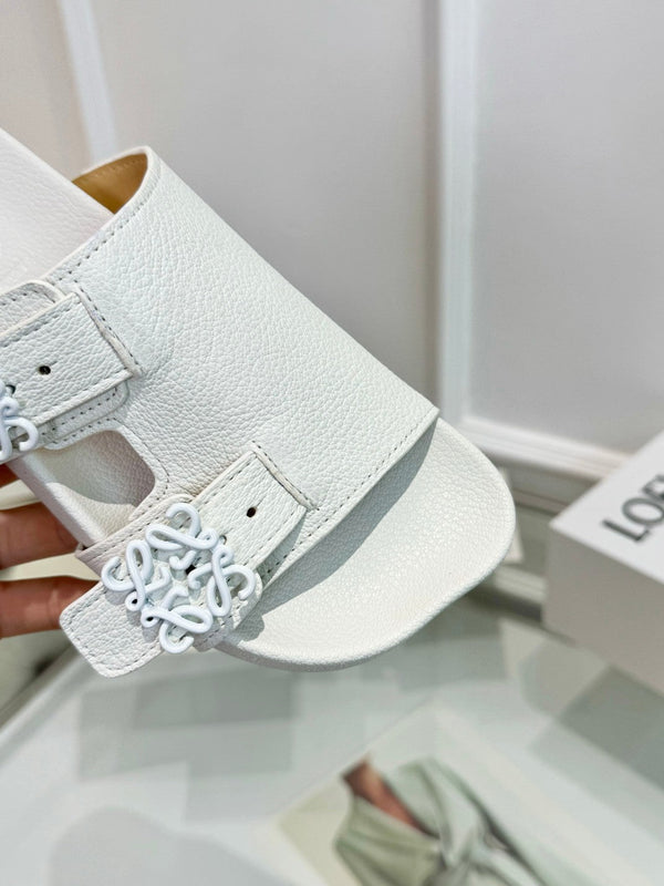Loewe Ease Leather Slide White Sheepskin