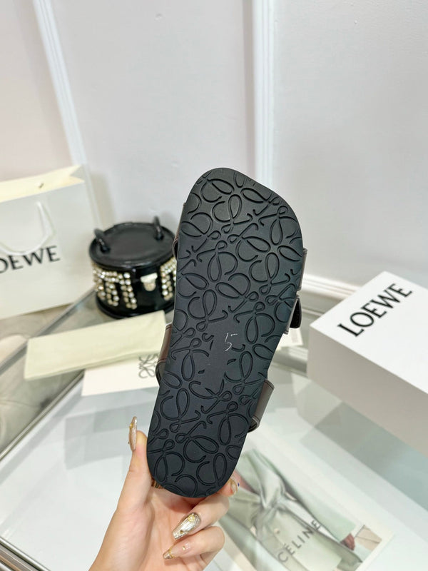 Loewe Ease Leather Slide Black Sheepskin