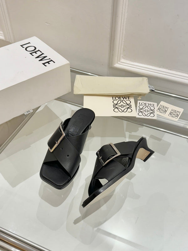 Loewe Petal Belt Mule Black Cowhide 246575