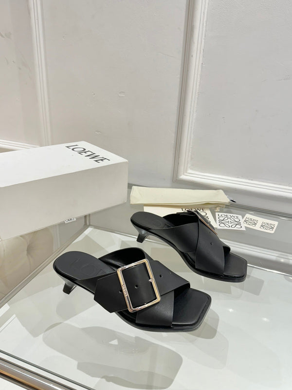 Loewe Petal Belt Mule Black Cowhide 246575