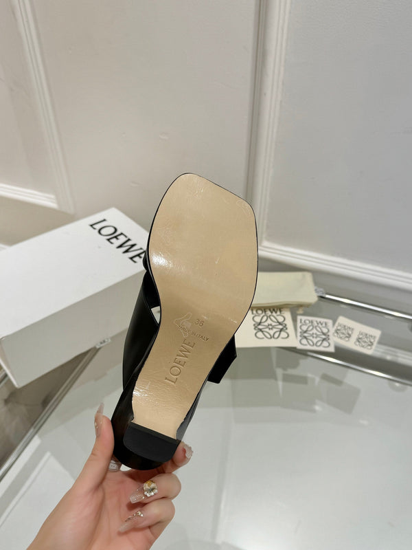 Loewe Petal Belt Mule Black Cowhide 246575