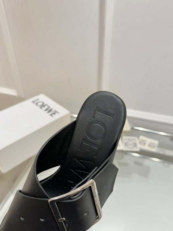 Loewe Petal Belt Mule Black Cowhide 246575