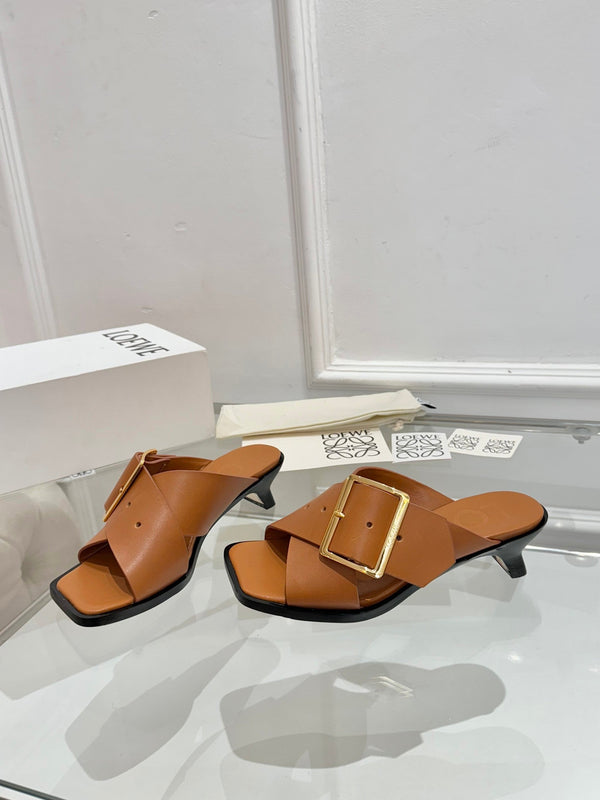 Loew Petal Buckle Sandals Tan Brown Leather 881323