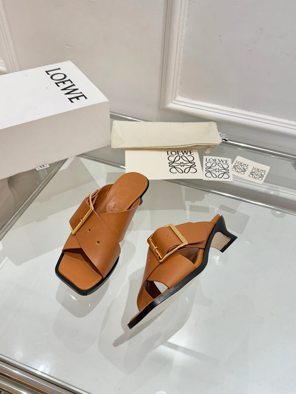 Loew Petal Buckle Sandals Tan Brown Leather 881323