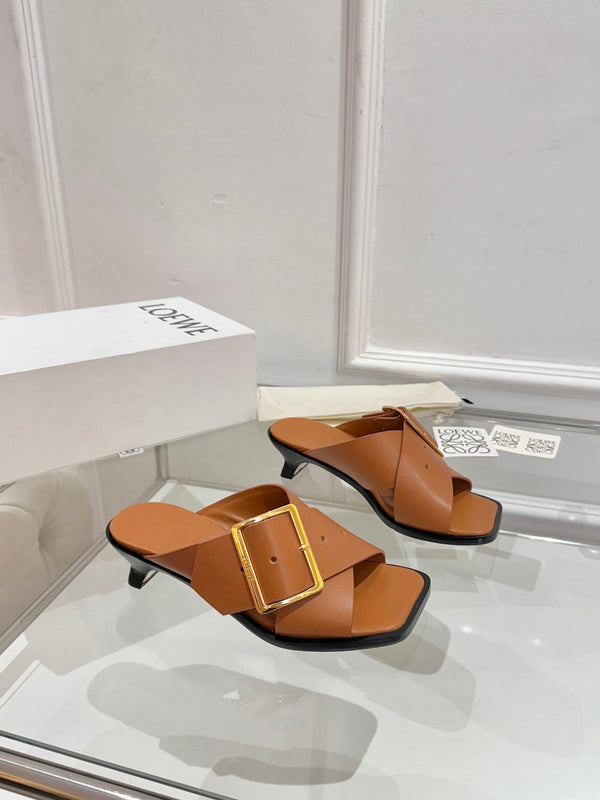 Loewe Petal Belt Mule Mahogany Brown Cowhide