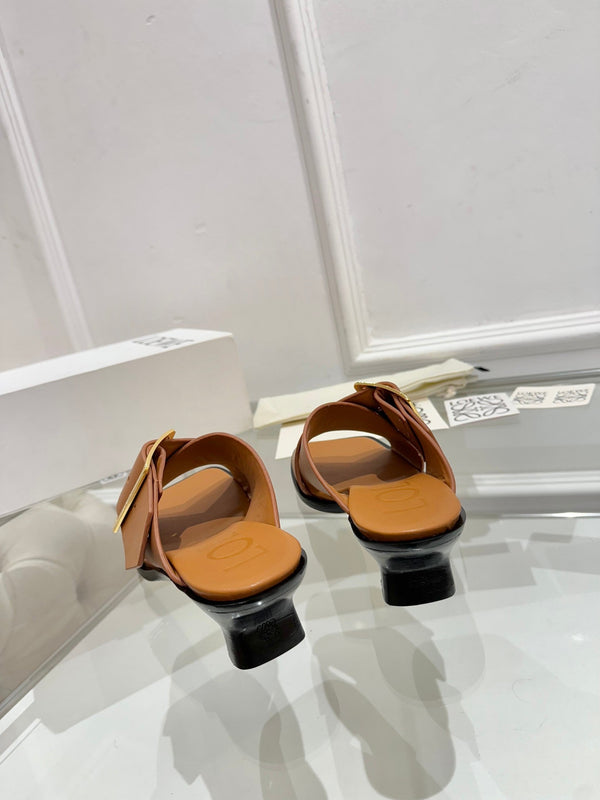 Loewe Petal Belt Mule Mahogany Brown Cowhide