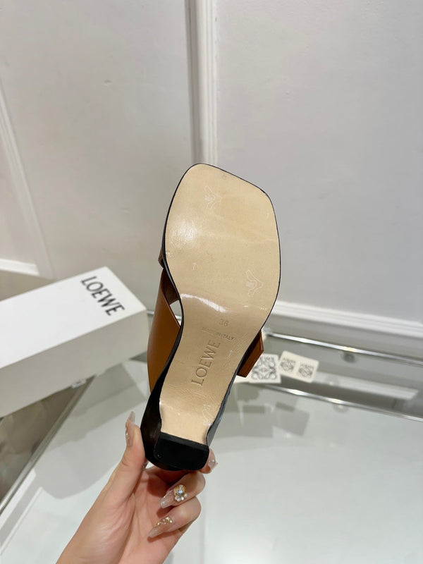 Loewe Petal Belt Mule Mahogany Brown Cowhide