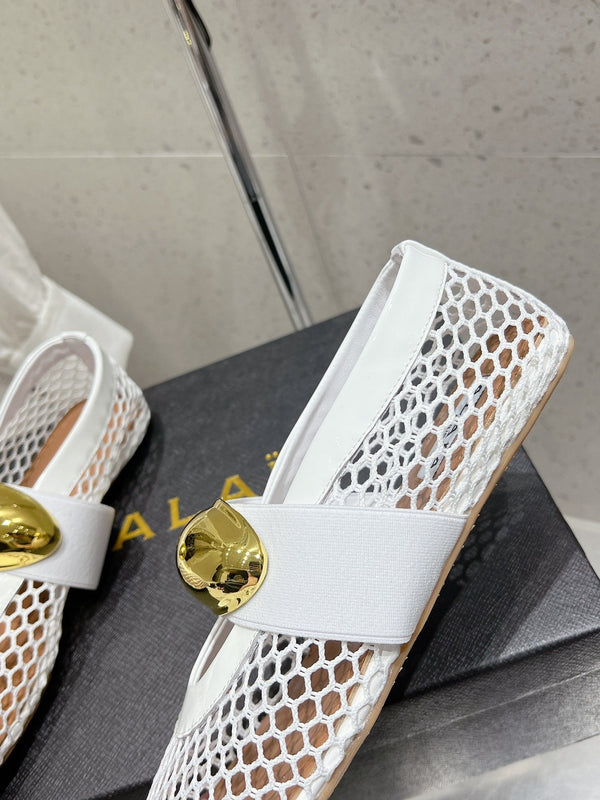 ballet flat jewel fishnet white lambskin