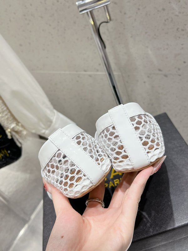 ballet flat jewel fishnet white lambskin