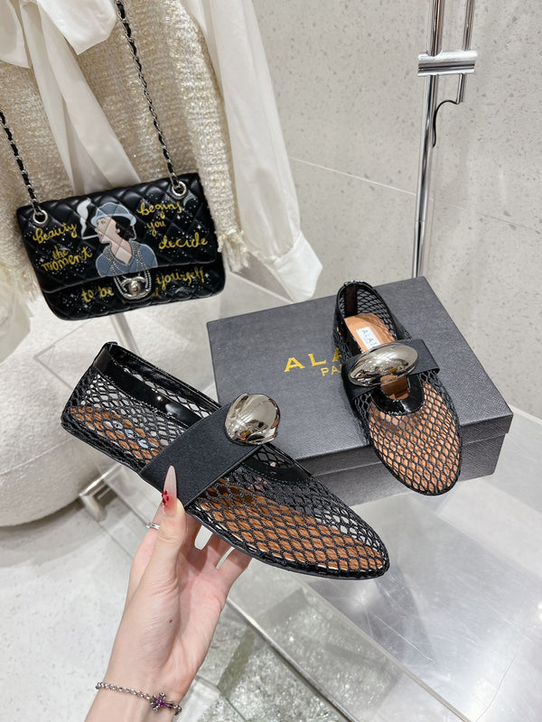 ALAIA MARY JANE SHOES IN BLACK MESH WITH BLACK - TONED HARDWARE