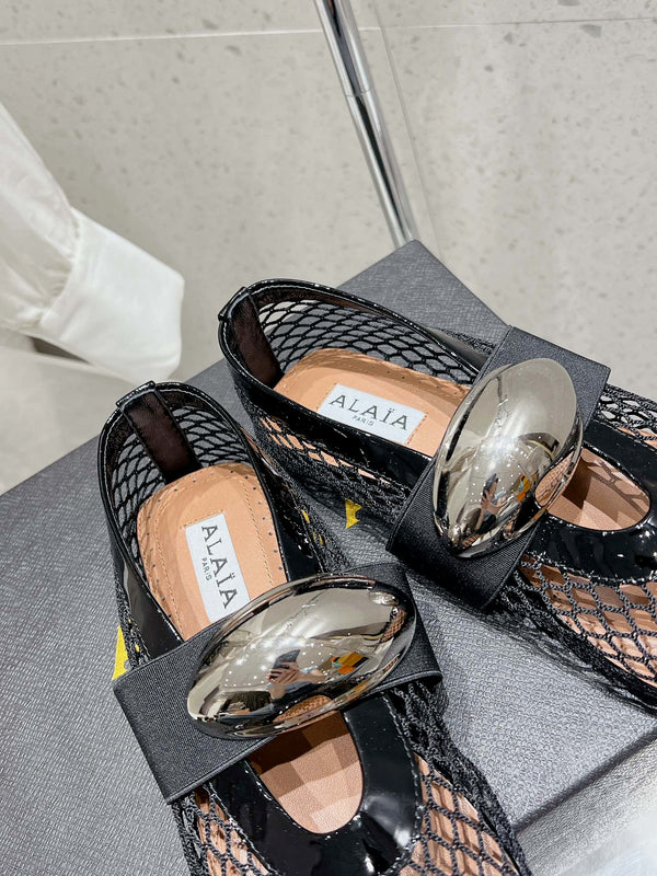 ALAIA MARY JANE SHOES IN BLACK MESH WITH BLACK - TONED HARDWARE