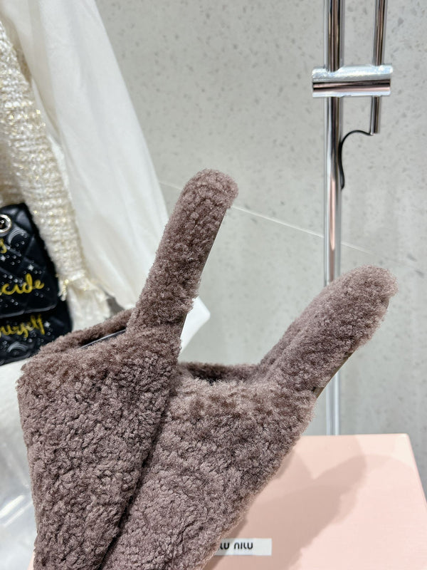 Miu Slippers Brown Earth Wool Fabric