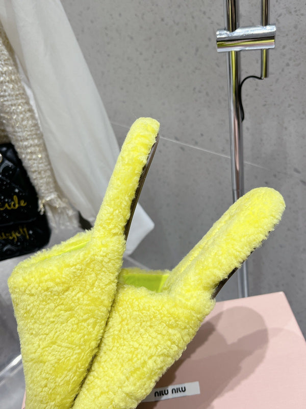 Miu Slippers Lemon Yellow Wool Fabric