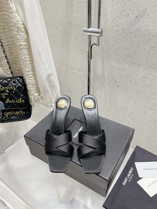 OPYUM HIGH MULES 85 MM IN BLACK SATIN CREPE