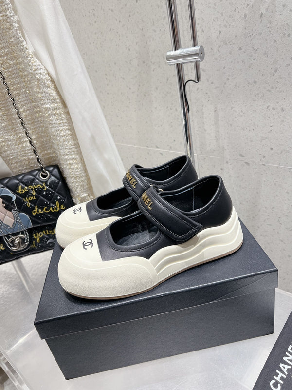 CC 26s Mary Jane Loafers Black White Lambskin 762894