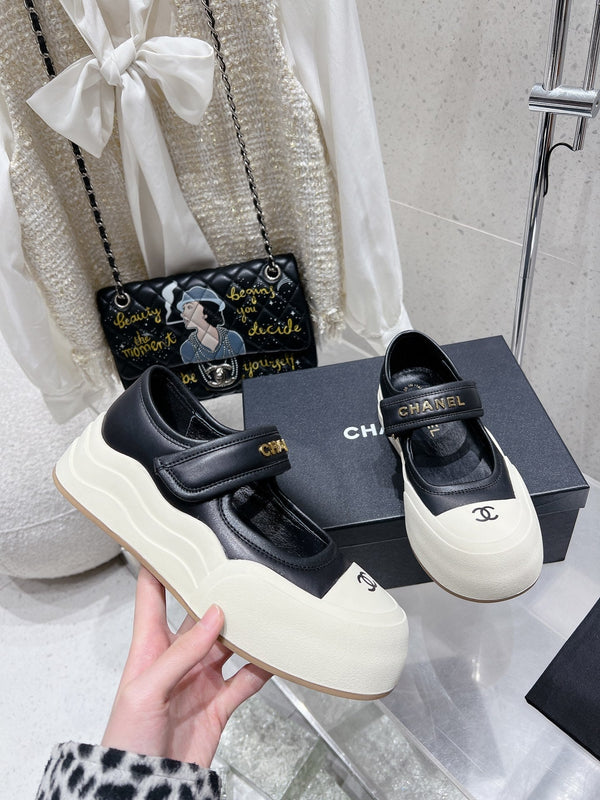 CC 26s Mary Jane Loafers Black White Lambskin 762894