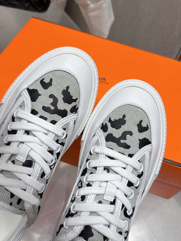 HM Get Sneaker Blanc Prunoir Canvas and Calfskin 204766