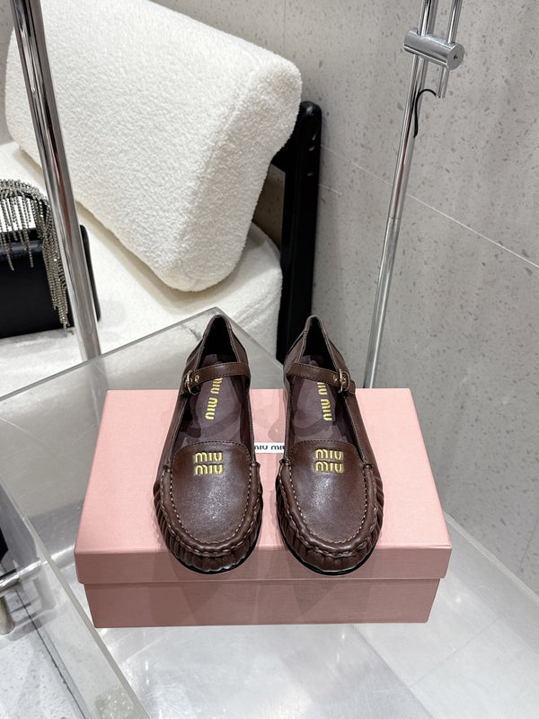 Miumiu 25 Mocassin Mary Jane Marron Chocolat Peau de Vachette 552428