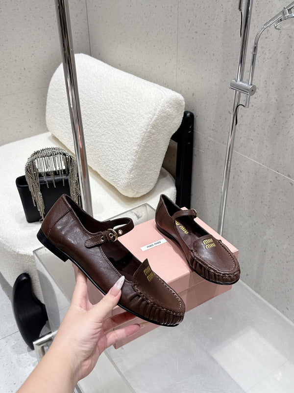 Miumiu 25 Mocassin Mary Jane Marron Chocolat Peau de Vachette 552428