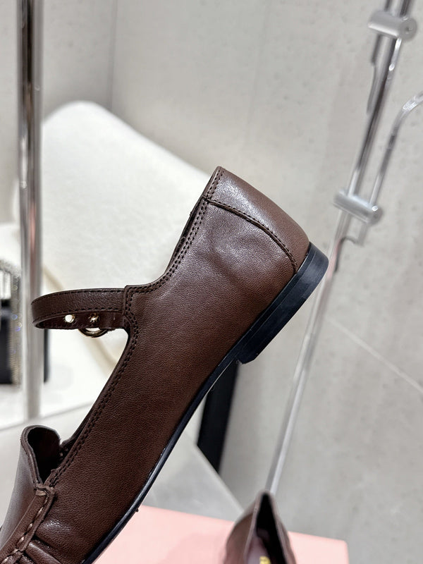 Miumiu 25 Mocassin Mary Jane Marron Chocolat Peau de Vachette 552428