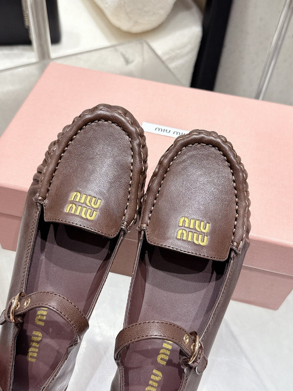 Miumiu 25 Mocassin Mary Jane Marron Chocolat Peau de Vachette 552428