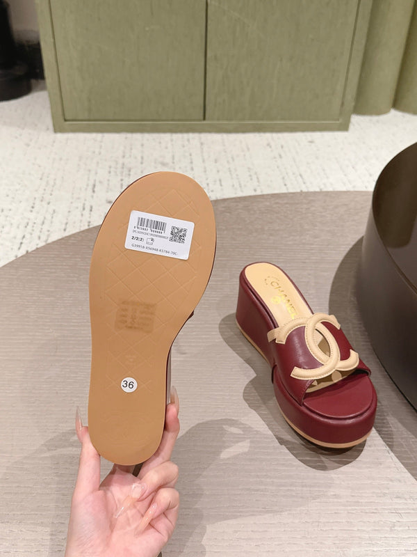 CC 26s Platform Mules Beige Burgundy Lambskin 916988