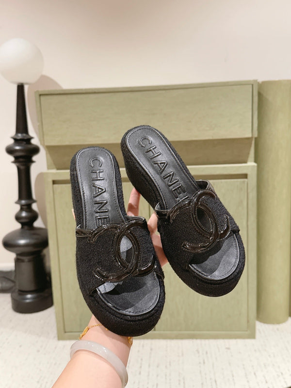 CC 26s Platform Mules Black Lambskin Fabric 916991