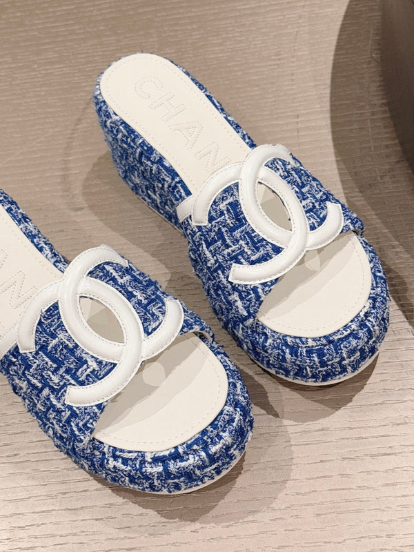 CC 26s Platform Mules Dark Blue Lambskin Fabric 916994