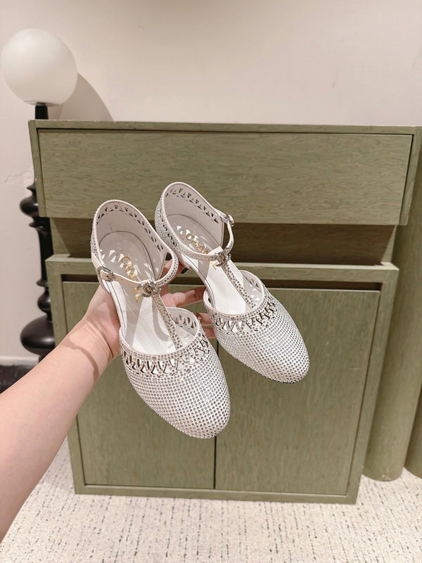 CC 26s T-strap Slingback 6.5cm White Lambskin/Rhinestones 917016