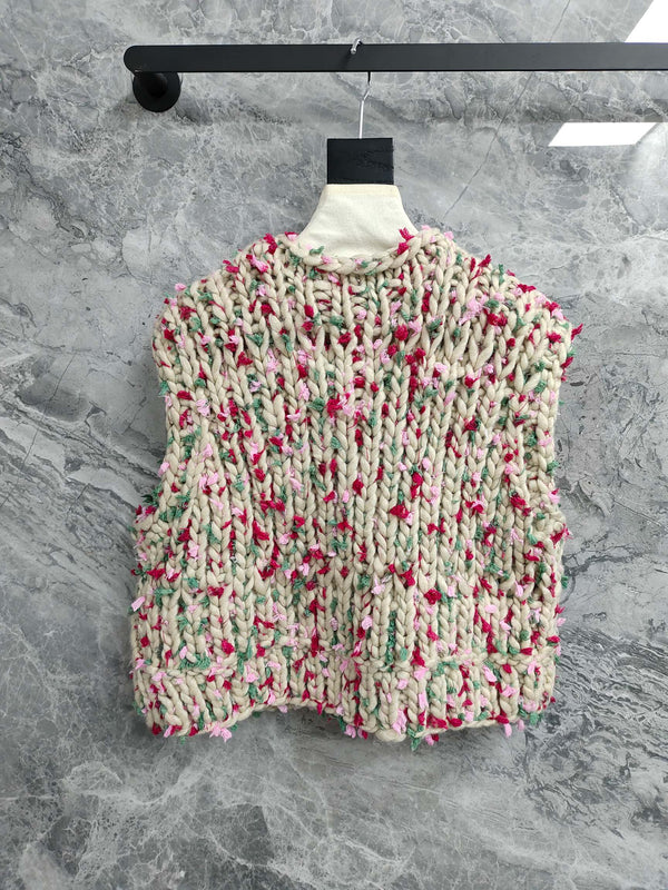 Gilet cardigan Chanel 2025 en cachemire multicolore tricoté à la main 327001