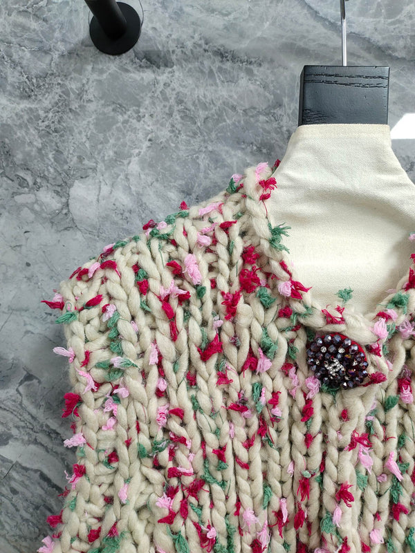 Gilet cardigan Chanel 2025 en cachemire multicolore tricoté à la main 327001