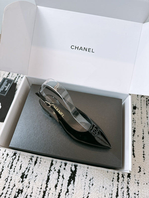 CC Slinback Flats In Black Glossy Lambskin 144671