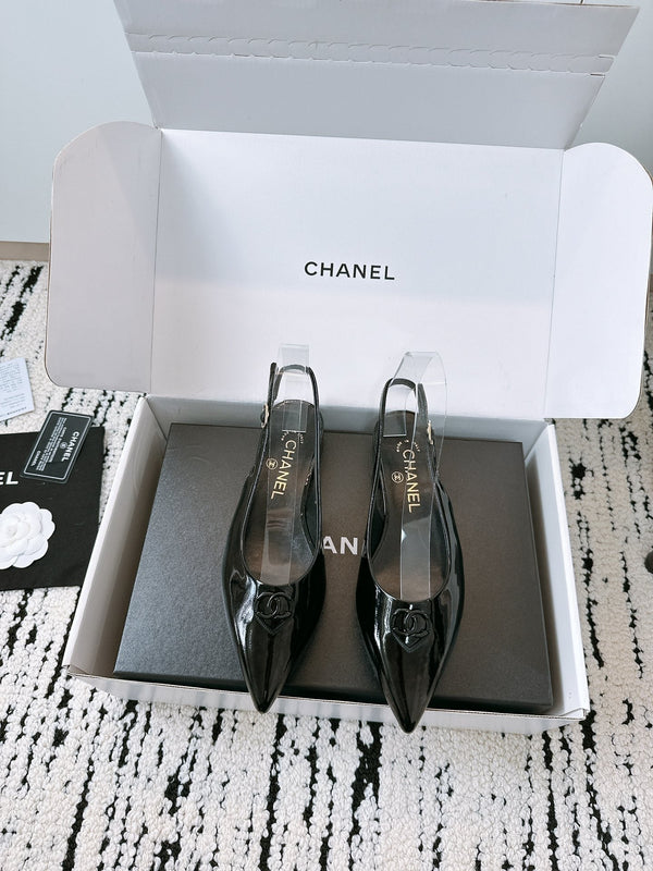 CC Slinback Flats In Black Glossy Lambskin 144671