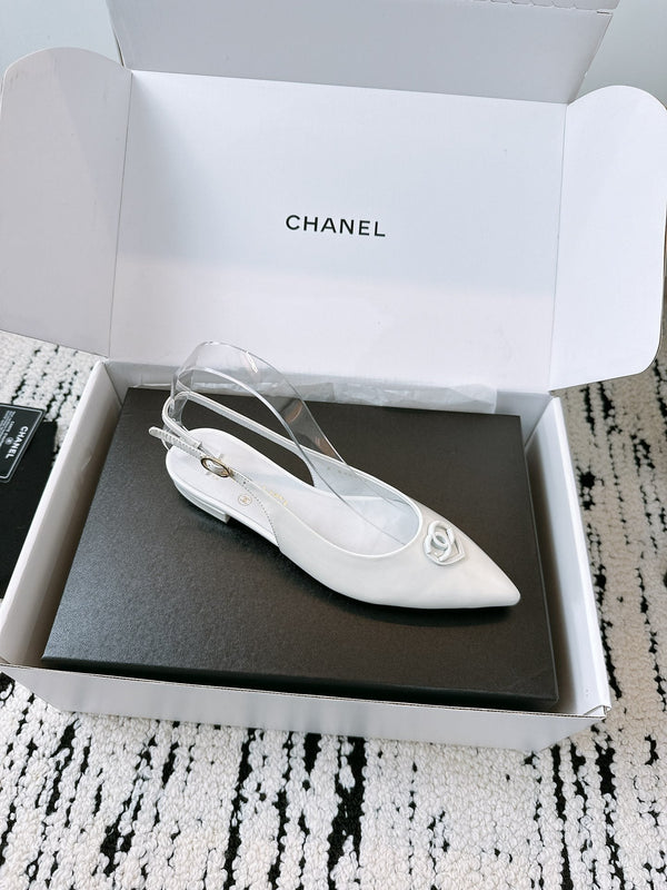 CC Slinback Flats In White Glossy Lambskin 144673