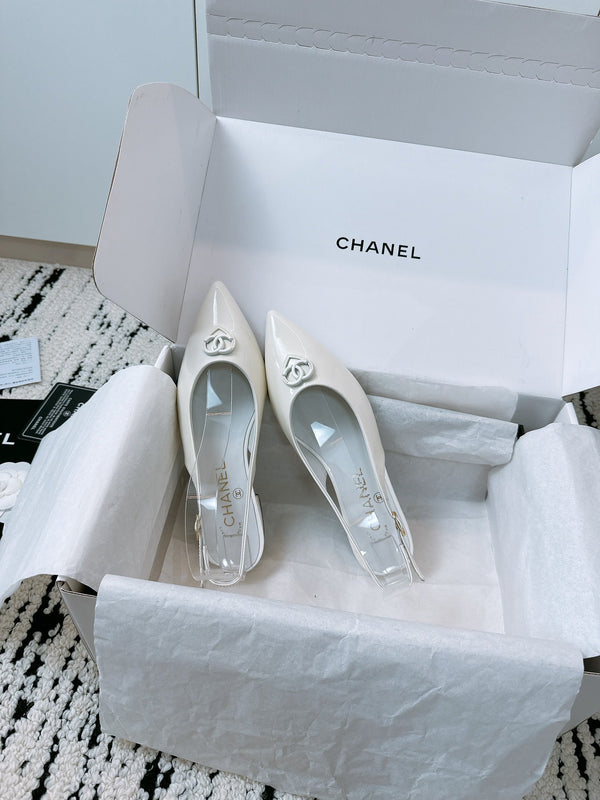 CC Slinback Flats In White Glossy Lambskin 144673