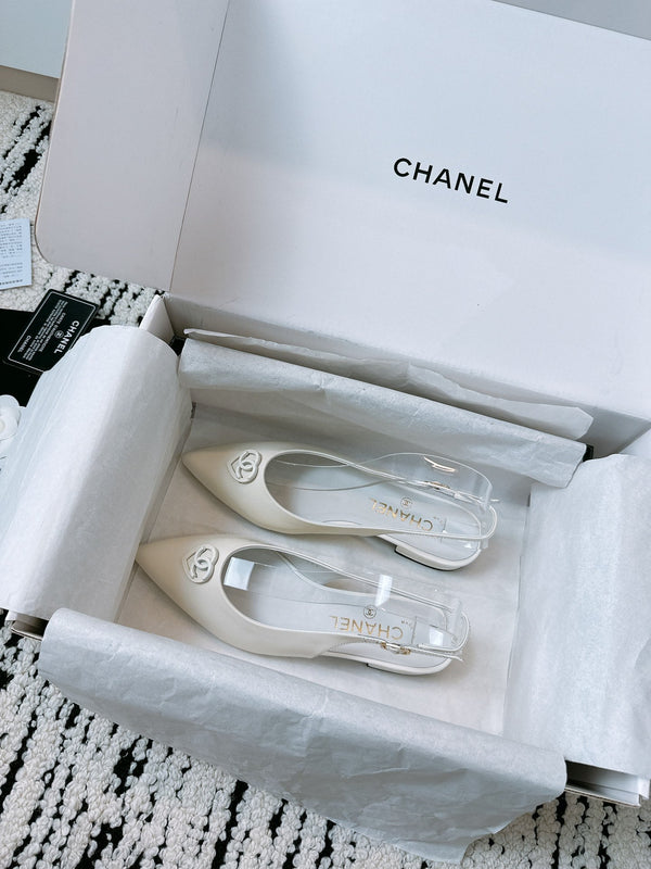CC Slinback Flats In White Glossy Lambskin 144673