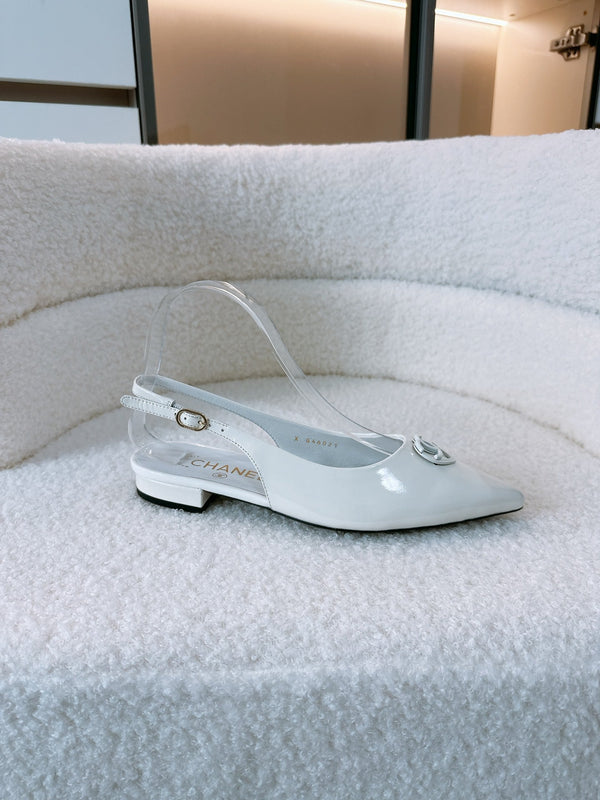 CC Slinback Flats In White Glossy Lambskin 144673