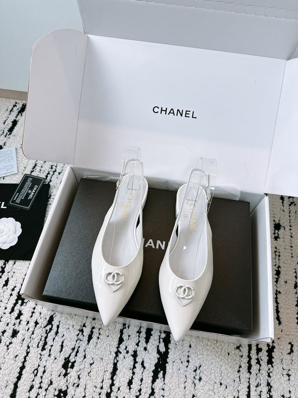 CC Slinback Flats In White Glossy Lambskin 144673