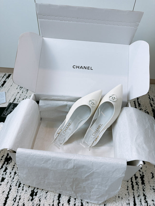 CC Slinback Flats In White Glossy Lambskin 144673