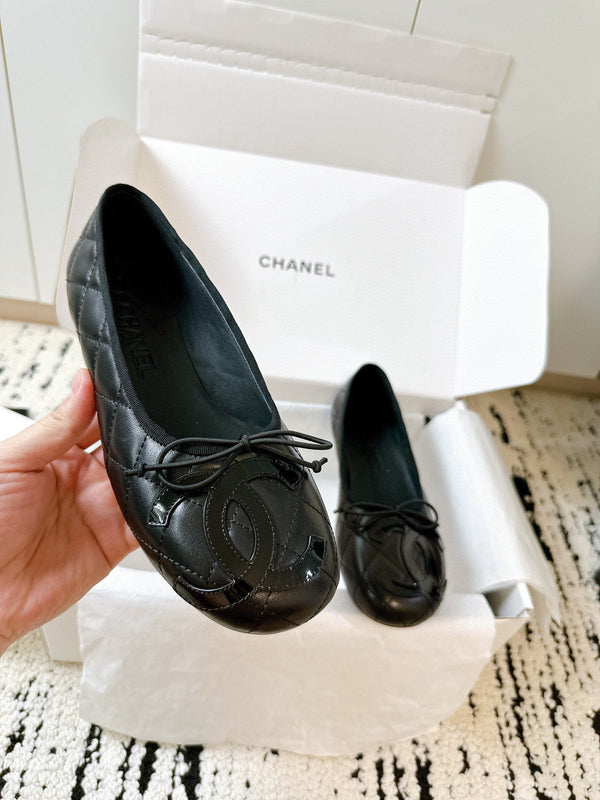 CC 26s Coco Beach Ballet Flats Full Black Quited Lambskin 741132