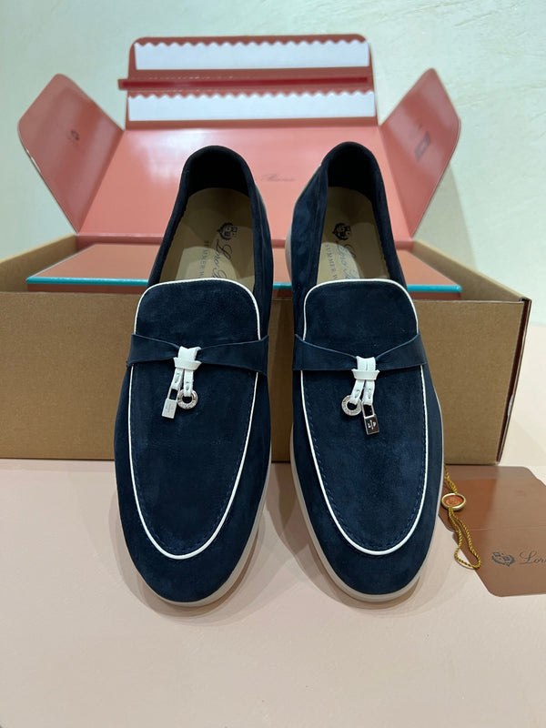 lp summer charm walk loafer dark blue white suede
