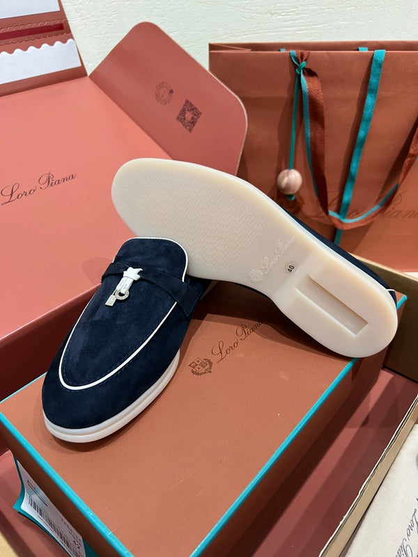 lp summer charm walk loafer dark blue white suede