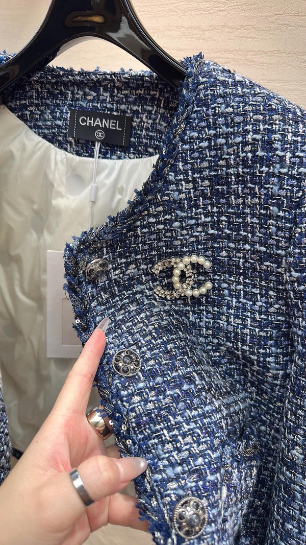 Chanel 2025 Veste Tweed Bleu Duvet