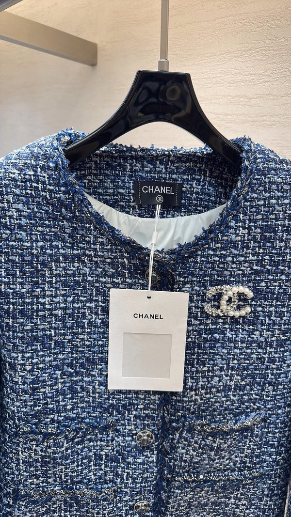Chanel 2025 Veste Tweed Bleu Duvet