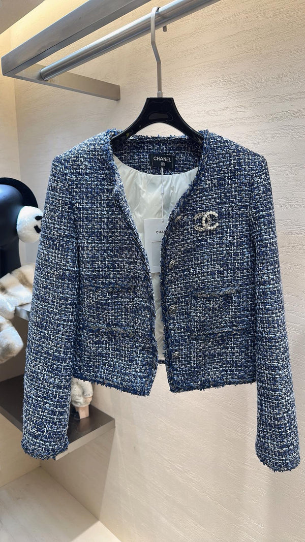 Chanel 2025 Veste Tweed Bleu Duvet