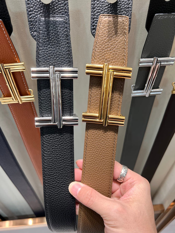 FIBBIA PER CINTURA HM TRAVERSE E CINTURINO REVERSIBILE IN PELLE NERA 38 MM FERRAMENTA IN ARGENTO